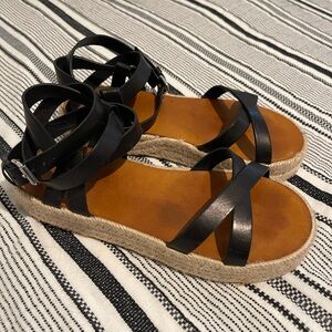 Isabel Marant Melyz Black Leather Sandals Espradrilles Size 38 Gently Worn